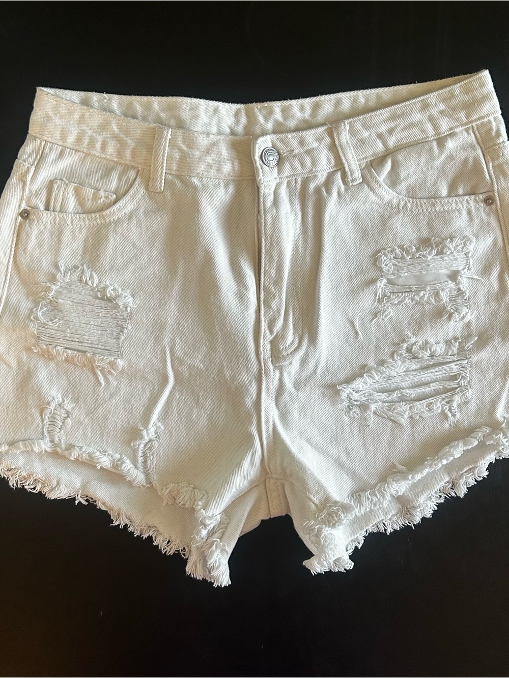 SHEIN White Distressed Ripped Denim Shorts